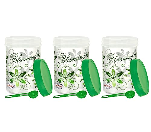 Image of ASIAN Plastowares Turn & Lock Storage Containers 1200ml,Set of 3 With Spoon, Assorted Color