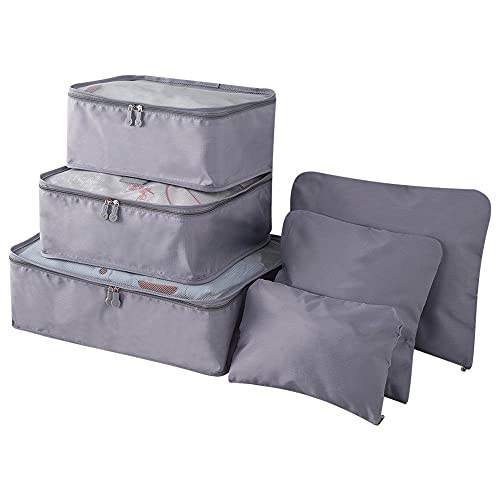 Lot de 6 sacs de voyage légers pour homme et femme, emballage Cubes, organiseur de compression à double fermeture éclair, sac étanche en polyester (gris) Cover