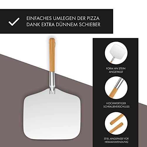 Foto von Nero Intenso® Pizzastein inkl. Profi Pizzaschieber für Backofen & Gasgrill | Cordierit glasiert Antihaft | Italienischer Genuss für zu Hause