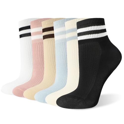 Utensilsto 6 Paar Socken Damen 35-38 Sneaker Socken Bunte Sneakersocken Retro Kurze Tennissocken Spâ€¦ – Miniatur