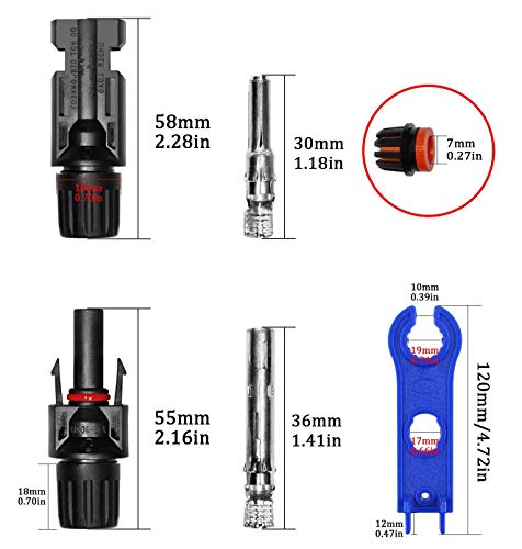 YYWEi 10 Paar Solarstecker Männlich Weiblich Solarpanel Kabelstecker Photovoltaik Steckverbinder IP67 mit 1pcs Schraubenschlüssel