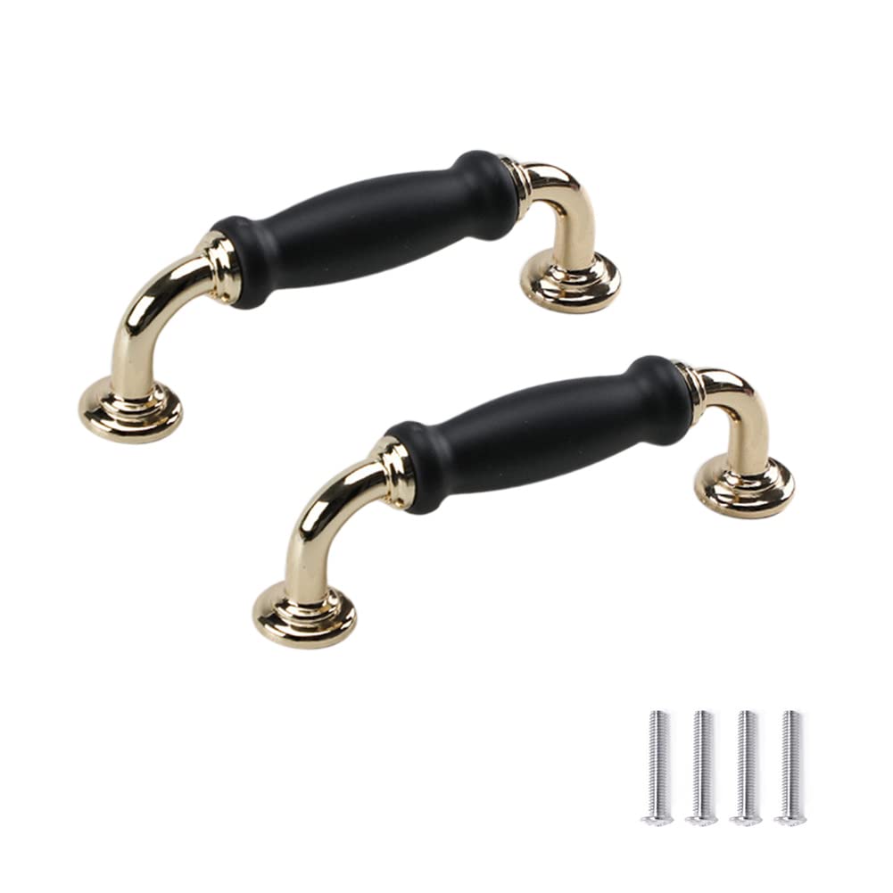 SYDARSYN 2 Pcs Black Gold Cabinet Door Handles Drawer Knobs Cupboard Pulls Vintage Kitchen Furniture Cupboard Handles Hole Distance 96mm