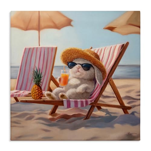 Beach Bun Relaxation Nautical, 36 x 36 Inch Canvas Wall Art