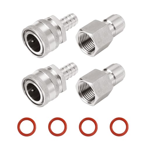 MRbrew Quick Disconnect Set, 304 Stainless Steel 1/2 FPT Male Thread Disconnect 1/2'' Barb Female Brewing Connector Kit Quick Disconnect for Ball Valve & Wort Beer Pumps & Wort Chiller Hose Fitting