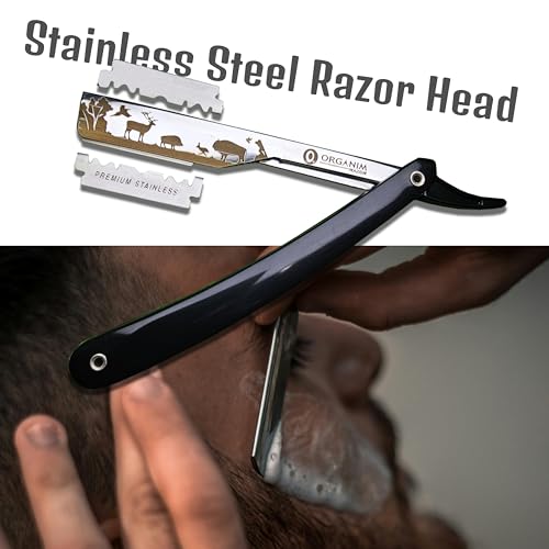 Image of Barber Shaving Razor for Men | Foldable Stainless Steel Straight Razor with Handle | Manual Beard Shaving and Trimming Razor for Barbers, Salons and Home Grooming (Black White)