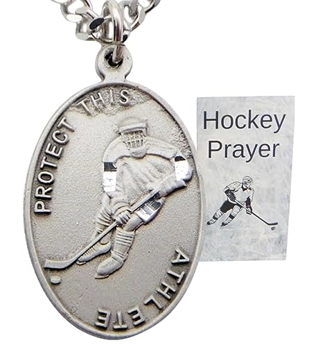 Westmon Works Hockey Pewter Medal Necklace with St Sebastian Stainless Steel Chain Boxed Set with Prayer Card Saint Expressions Premium Jewelry for Athletes