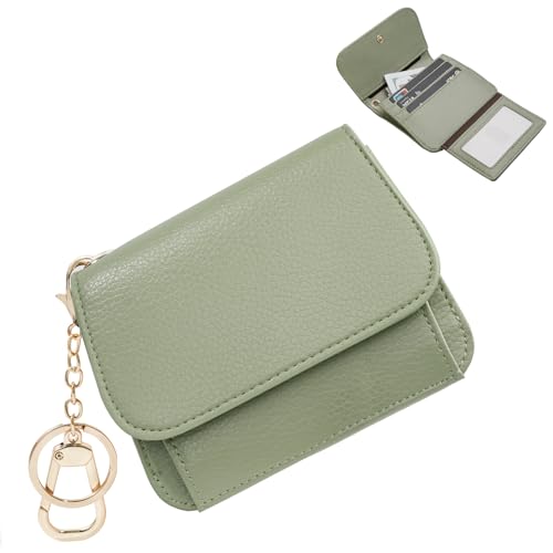 Image of Women Small Wallet RFID Blocking Slim Wallet with Coin Pocket Tri-Fold Credit Card Holder with ID Window and Keychain(Light Green)