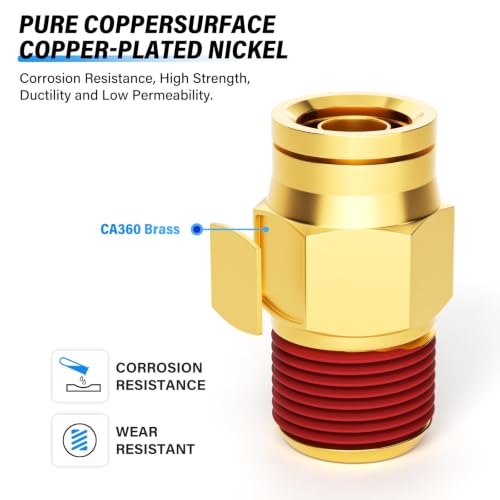 Image of TAILONZ 5Pcs 1 /8 inchOD 1 /8 inchNPT DOT Brass Straight Push Fit Air Brake Connector | for Cars, Trucks, Air Brake Systems, Etc.