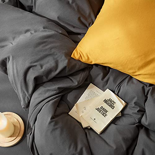 Enjoybridal Grey Duvet Cover Twin Jersey Knit Cotton Bedding Set Twin Farmhouse Soft Luxury Hotel Lightweight Aesthetic Breathable Solid Charcoal Color Duvet Cover With Ties, No Duvet #TOP3