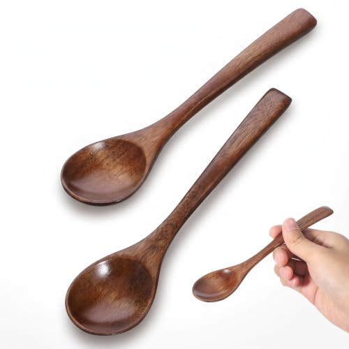 2PCS 7.8inch Small Wooden Spoons for Eating