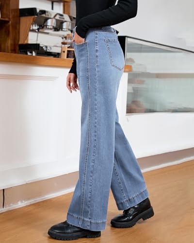 luvamia Wide Leg Jeans for Women Trendy High Waisted Double Side Seams Stretchy Denim Pants Trouser Jeans with Pockets
