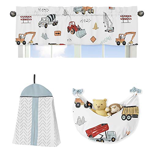 Sweet Jojo Designs Construction Truck Baby Boy Nursery Crib Bedding Set - 11 Pieces - Grey Yellow Orange Red And Blue Transportation Chevron Arrow #TOP5