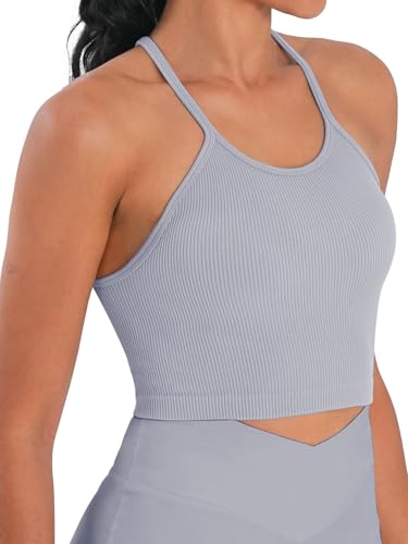 Image of Sunzel Ribbed Crop Tank Top for Women Seamless Racerback Camisole | Buttery Soft Nylon Spandex, Opaque No See Through, Stays in Place, Unpadded, Slim Fit, No Shrink, Yoga Workout Gym Casual
