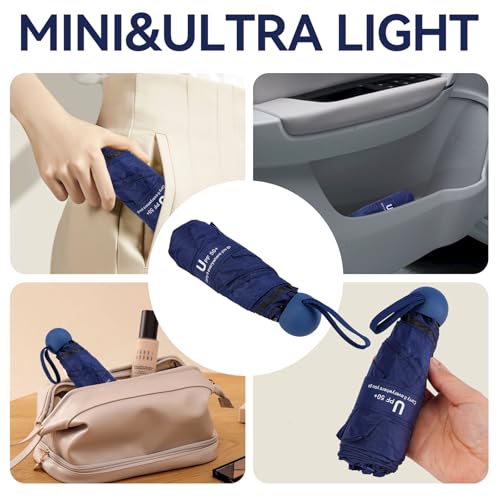 Cooloutdoors Mini Umbrella for Travel, Compact Folding Umbrella with Case, Lightweight 0.45lb Small Pocket for Backpack and Purse, Rain and Sun Protection - UPF 50+ Windproof Travel Umbrella Compact Mini for Outdoor Use（Dark Blue） — view 3