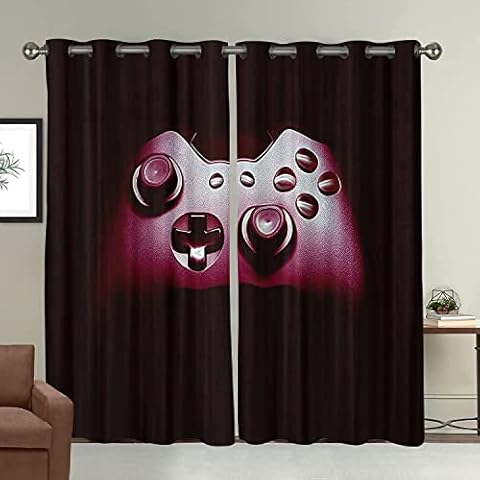 Boys Gamer Window Curtains Gamepad Curtain Gaming Console Window Drape Virtual Video Games Player Window Treatments - Thermal Insulated Room Curtains for Living Room, 2 Window Curtain Panels Cover