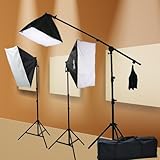 ePhoto Digital Photography Video 2400 Watt THREE Softbox Lighting & Boom Hair Light Kit H9004SB2