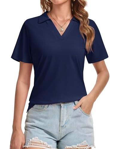YUCOLEN Women's Golf Shirts V Neck Short Sleeve UPF 50+ Sun Protection Work Summer Tops Polo Shirt2