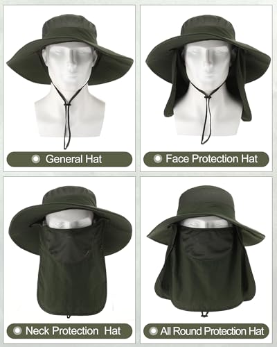4-Sets-Outdoor-Sun-Hat-for-Men-Women-Fishing-Hats-with-Face-Cover-Neck-Flap-and-Arm-Sleeves-Sun-Protection-Wide-Brim-Fishing-Hat-with-Cooling-Towels-for-Hiking-Garden