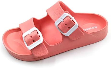 Asverd Kids Sandals Arch Support Double Buckle Slides Adjustable EVA Flat Footbed Sandal Comfort Lightweight Boy Girl Child Teenager Youth Niña Niños Sandalias Zapatillas Size（11 Little Kid/Pink）