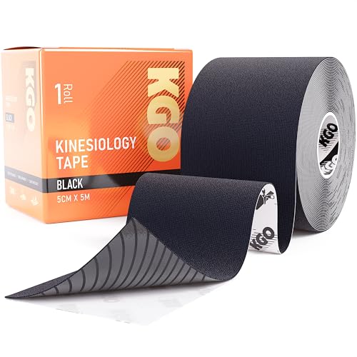 KGO Kinesiology Tape Sports Elastic Tape for Muscle and Joint Support Kinesio Tape K Tape Physio Tape 5cm x 5m (Black 5cm x 5m (Box of 1))