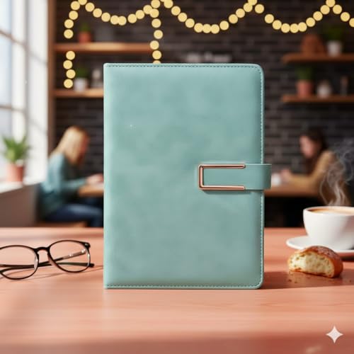 Image of AccuPrints A5 PU Leather Diary Grey Green Hard Bound A5 or 5.8 * 8.3 inches Notebook Diary with PU Leather Belt Lock Pages 196 for Office(Sea Green)