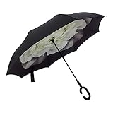 Double Layer Inverted Umbrella, silkclo Windproof Protection Cars Reverse Umbrella and Self Standing with C-shaped Handle Travel Umbrella with Carrying Bag