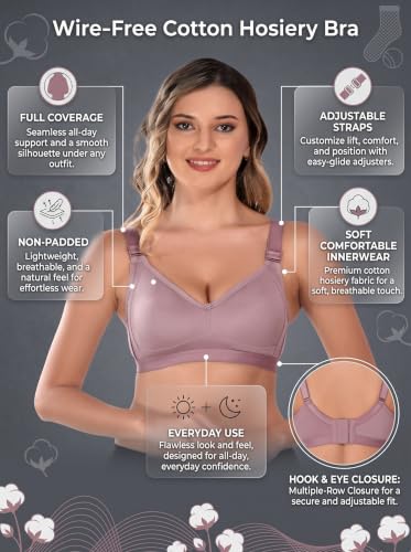Image of Viral Girl Women's Wire-Free Cotton Hosiery Bra | Non-Padded, Full Coverage, Adjustable Straps | Soft Comfortable Innerwear with Hook & Eye Closure for Everyday Use