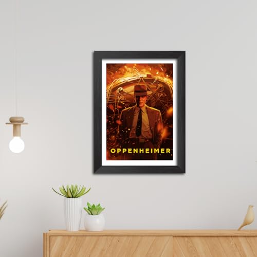 Image of TenorArts Oppenheimer Poster Hollywood Movie Posters Vector Art Photo Frame Painting With Dark Wooden Texture (12inches x 9inches)