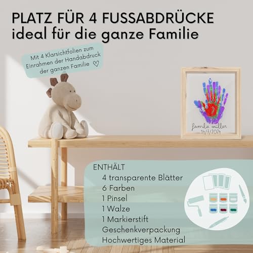 HuBorns - Fußabdruck Baby Set und für die Ganze Familie mit Platz für 4 Familienmitglieder, Rahmen zum Malen Handabdruck Baby, Handabdruck Set Familie, Ideal als Baby Geschenk