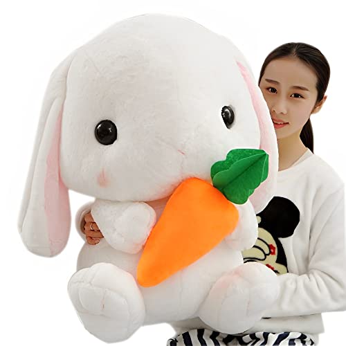 Houpu Soft Toy - Sitting Lop Eared Rabbit, Easter White Rabbit Stuffed Bunny Animal With Carrot Soft Lovely Realistic Long-Eared Standing Pink Plush Toys (White-Carrot,8.6In/22Cm) #TOP1
