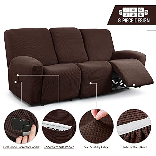 Taococo Recliner Sofa Covers 8-Pieces Stretch Large Couch Covers For 3 Seats Reclining Slipcovers Soft Jacquard Pattern Furniture Protector Chocolate #TOP2