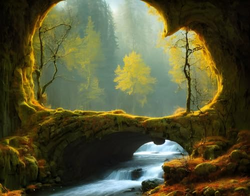 Poster Toile Émeraude 58 x 90 cm Déco Murale Paysage Arches Anciennes