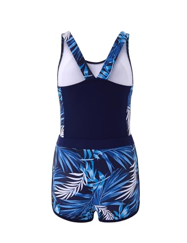 Image of Girls One Piece Swimsuits 2 Piece Girl Bathing Suit with Tropical Print Cover Up Shorts Teen Kids Swimwear 5-13Y
