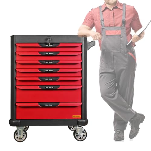 BIG RED ATW9907R Torin 7 Drawer Rolling Tool Chest: Multifunctional Toolbox with Wheels for Garage, Warehouse, Workshop, Repair Shop - Red
