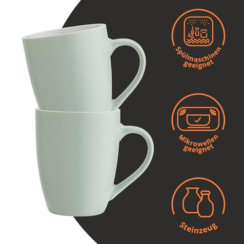 for friends 6 Stück Kaffeebecher 300ml aus hochwertigem Steinzeug, Kaffeetasse in mintgrün, Kaffeebecher mit Henkel, Spülmaschinen- & Mikrowellengeeignet