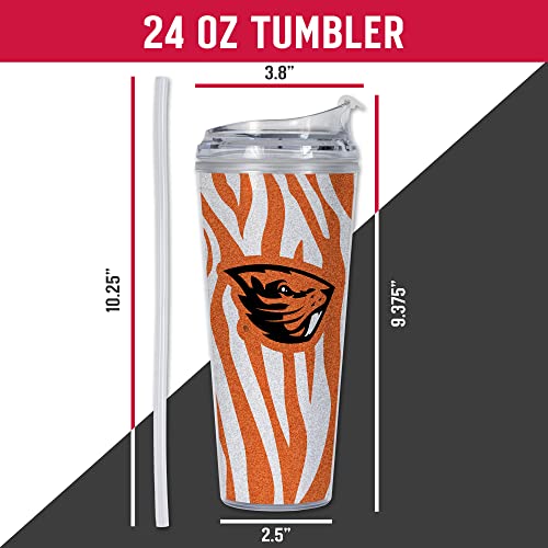 Image of Rico Industries NCAA Glitter 24oz Acrylic Glitter Tumbler with Hinged Lid, Officially Licensed Double Wall Tumbler with Straw