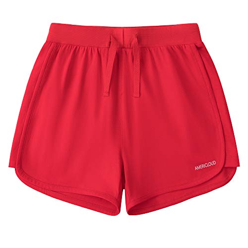 AMERICLOUD Short atlético de algodão para meninas com cordão e bolsos para meninas 3-12 anos, Vermel