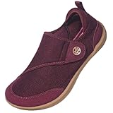 Sisttke Diabetiker Schuhe Herren Hausschuhe Damen Leichte Extra Weit Walkingschuhe Klettverschuß rutschhemmend Freizeitschuhe Arthritis Ödem Geschwollen Gesundheitsschuhe,Rot,40 EU
