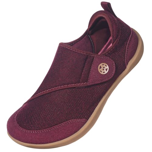 Sisttke Diabetiker Schuhe Herren Hausschuhe Damen Leichte Extra Weit Walkingschuhe Klettverschuß rutschhemmend Freizeitschuhe Arthritis Ödem Geschwollen Gesundheitsschuhe,Rot,40 EU