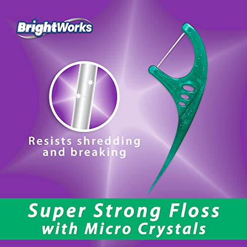 270 Piece Brightworks Fresh Mint + Whitening Dental Flossers, With Super-Strong Floss For Adults, With Mint-Flavored Floss And Micro-Crystals, 90 Count (Pack Of 3) #TOP2