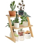 OcBuct 3 Tier Table Top Countertop Small Plant Stand with Shelf Adjustable, Bamboo Wooden Desk Pl...