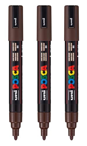 Image of posca PC-5M Water-Based Paint Markers, Reversible Medium Tip (1.8-2.5mm), Dark Brown, 3 Count