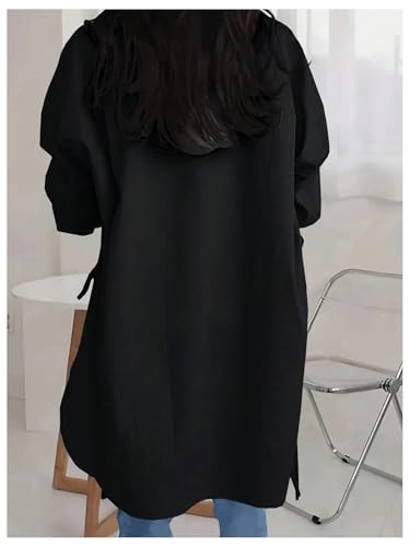 Verdusa Women's Oversized Button Down Shirts Split High Low Long Sleeve Blouses Tunics Tops2