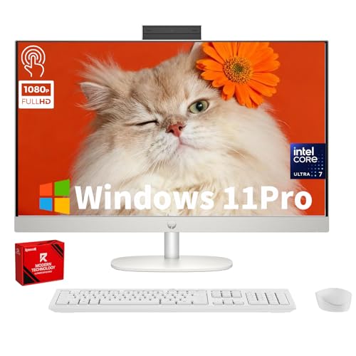 Image of HP 27 All-in-One Desktop Computer - 27'' Touchscreen FHD IPS Display, Intel Ultra 7 255U (12 Cores), Intel AI Boost (12 NPU Tops), 32GB DDR5 RAM, 2TB SSD, Windows 11Pro, Wireless Keyboard & Mouse