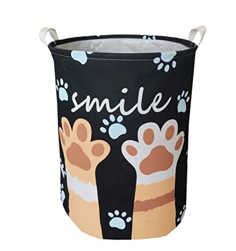 Leeli Laundry Hamper With Handles Collapsible Canvas Laundry Basket,Waterproof Storage Basket Home Organizer For Nursery,Clothes,Toys,Baby Hamper19.7×15.7(Black Paw) #TOP6