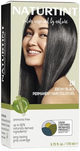 Naturtint 1N Ebony Black Permanent Hair Color (Pack of 1), Ammonia Free, Vegan, Cruelty Free, up to 100% Gray Coverage, Long Lasting Results (Packaging may vary)