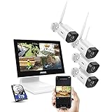 【Sistema de vigilancia inalámbrico de 3MP con monitor】Monitor de 5MP 4CH de 10.1 pulgadas como NVR con 4 cámaras WiFi de 1296p que brinda imágenes de alta resolución de 3MP de día y de noche. En comparación con 1080P, las imágenes de 3MP son más claras y muestran mejores detalles