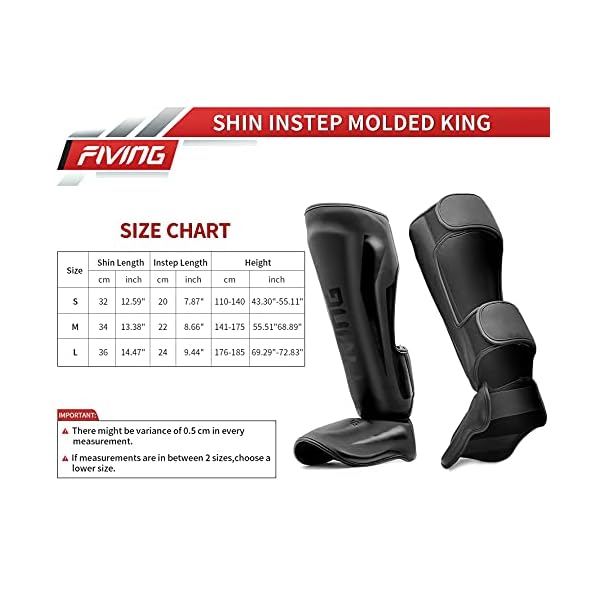 FIVING-MMA-Martial-Arts-Shin-Guards--Padded-Adjustable-Muay-Thai-Leg-Guards-with-Instep-Protection-for-KickboxingMMA-Training-and-Sparring--Durable-Professional-MMA-Equipment FIVING MMA Martial Arts Shin Guards – Padded, Adjustable Muay Thai Leg Guards with Instep Protection for Kickboxing/MMA Training and Sparring – Durable, Professional MMA Equipment (Black, Large)