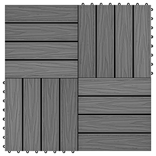 Home Outdoor Autres11 pcs Carreaux de terrasse WPC gaufré profond 30x30 cm 1 m² Gris