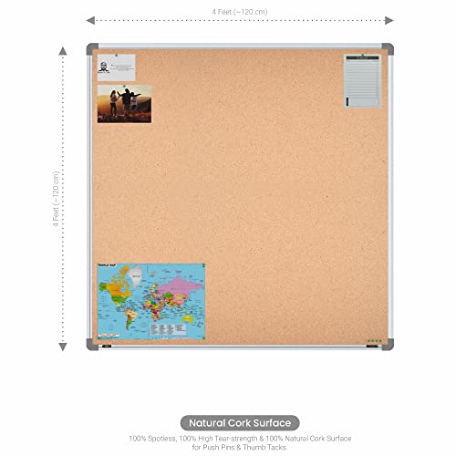 Image of Scholar Art Metis 4x4 Feet Cork Board for Home, Office & School | High Strength Natural Cork + High Density Soft Board for Pinning Photos, Sticky Notes & Reminders